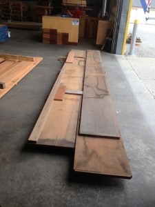 Three 20-ft by 20-in boards. Here they are about 1 inch thick, but were planed to 1/2 inch.