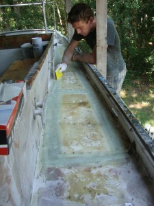 Fiberglass layup along the seams.