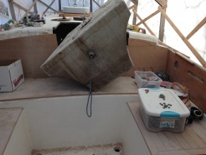 The aft tank coming out of the companionway.