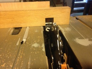 Using the dado set to cut slots in the beams